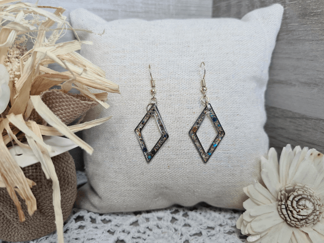 Boucles d'oreilles lozange paillettes bleues vertes Légères Et Hypoallergénique