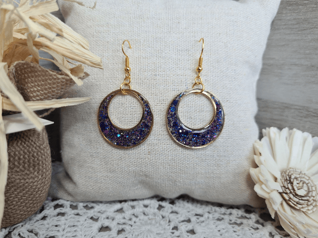 Boucles d'oreilles créoles bleues et violettes Légères Et Hypoallergénique