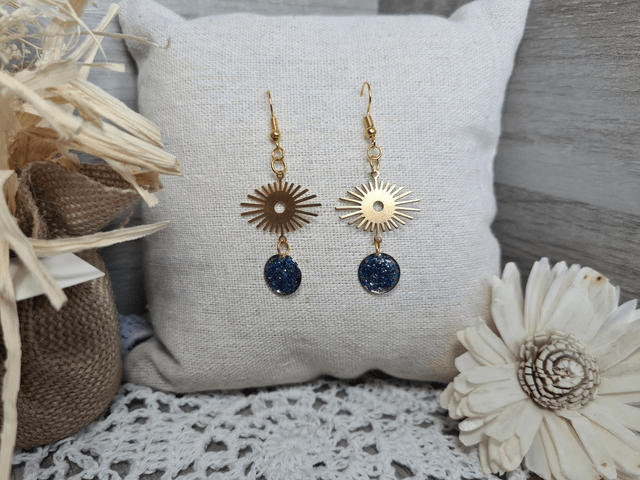 Boucles d'oreilles bleues et dorées Légères Et Hypoallergénique