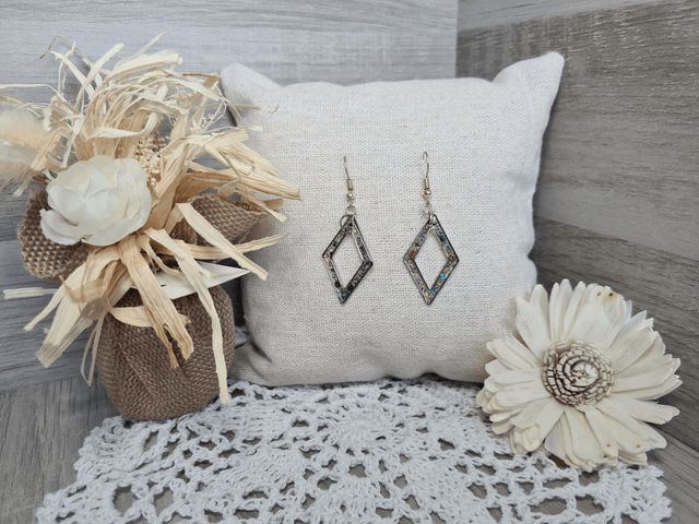 Boucles d'oreilles lozange paillettes bleues vertes Légères Et Hypoallergénique