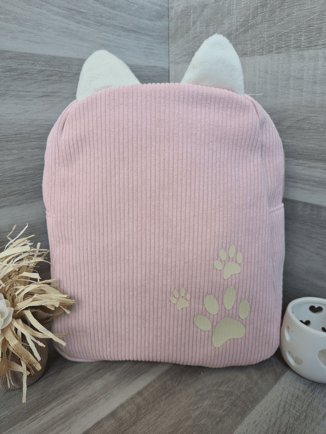 Sac à dos enfant rose pattes beige 