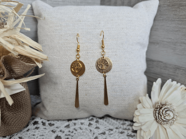 Boucles d'oreilles dorées arbre de vie grande Légères Et Hypoallergénique