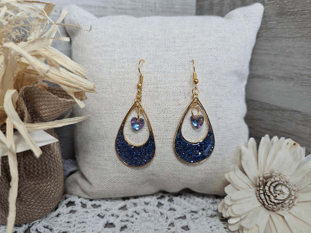 Boucles d'oreilles dorés et bleues ovales Légères Et Hypoallergénique