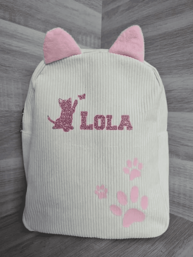 Sac à dos enfant beige pattes rose