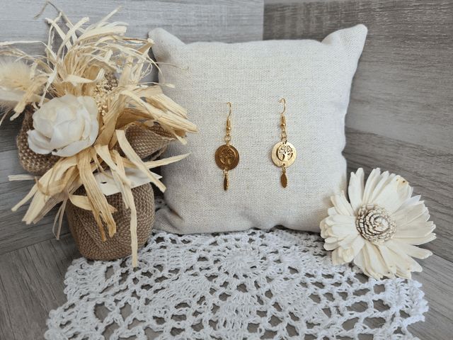 Boucles d&#039;oreilles dorées arbre de vie  Légères Et Hypoallergénique