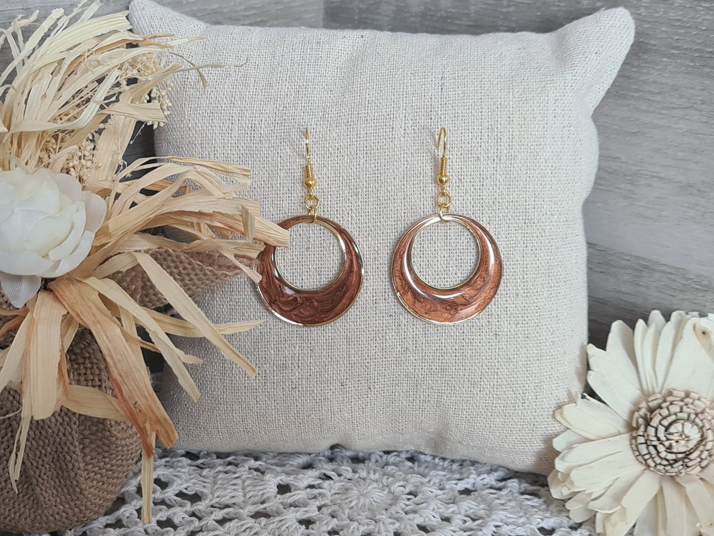 Boucles d'oreilles dorées et bronze Légères Et Hypoallergénique